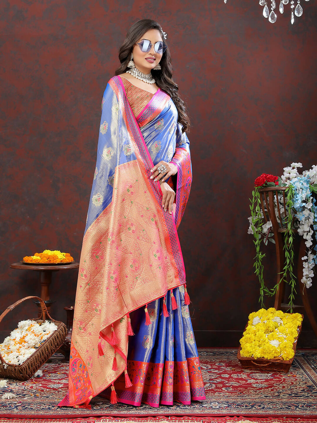 Lorenvalley Fashion Lavender Kanjivaram Silk Woven Design with Zari Weaving Saree