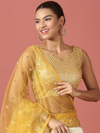House of Panchhi Mustard Net Sequinse Work Lehenga & Blouse, Dupatta