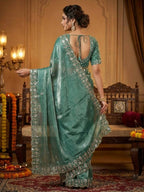 Joban Fashion Green Fandy Satin Silk Party Wear Sarees - Distacart