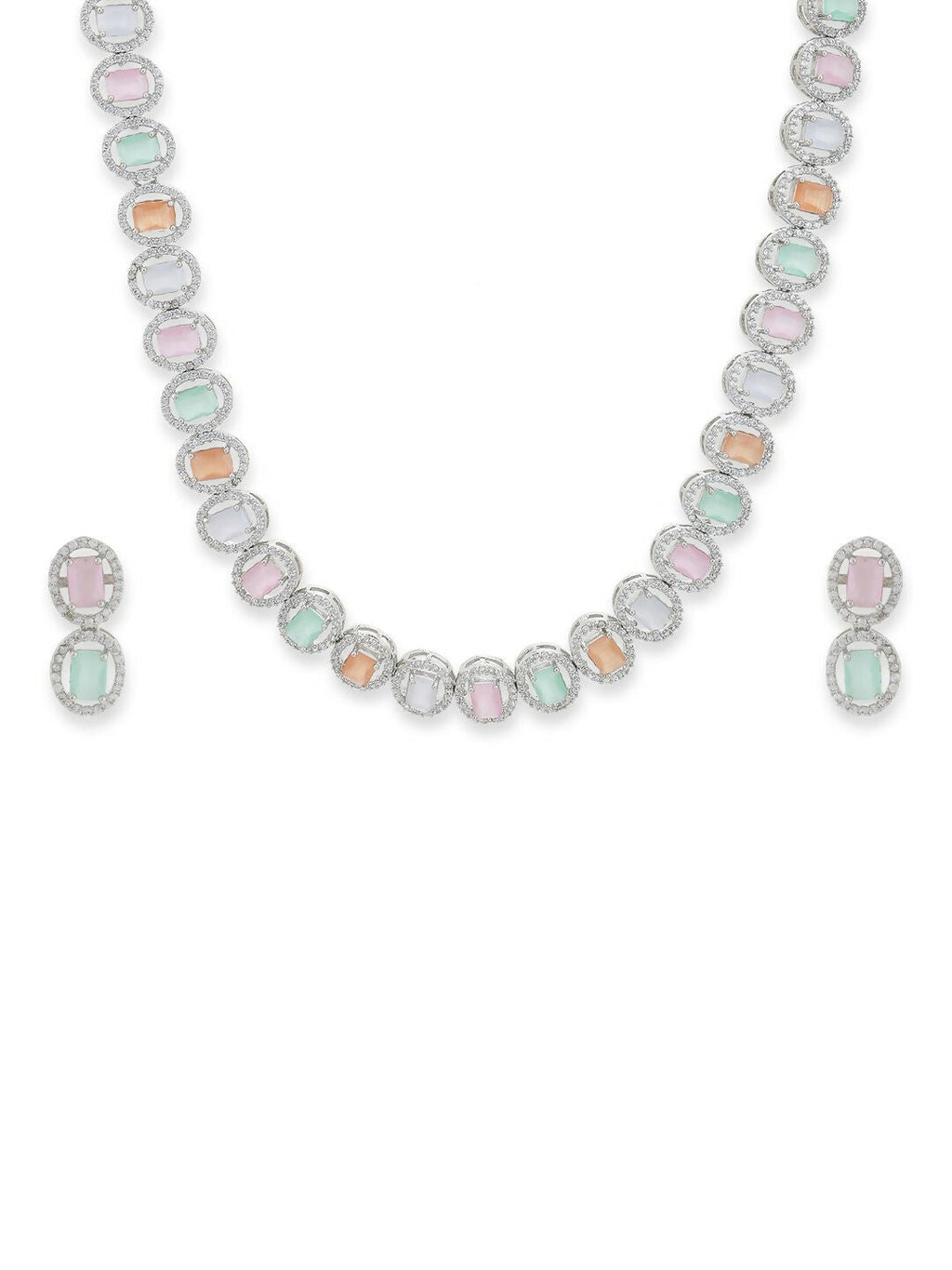 Blush Colored Diamond & Semi Precious Stone Neckpiece with Earrings- Ruby Raang
