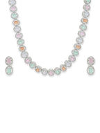 Blush Colored Diamond & Semi Precious Stone Neckpiece with Earrings- Ruby Raang