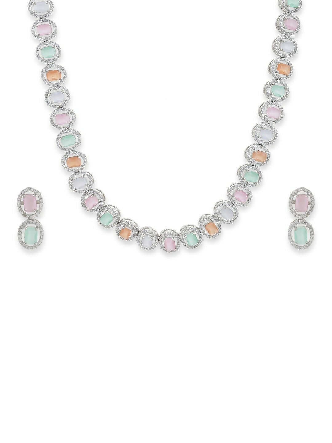 Blush Colored Diamond & Semi Precious Stone Neckpiece with Earrings- Ruby Raang