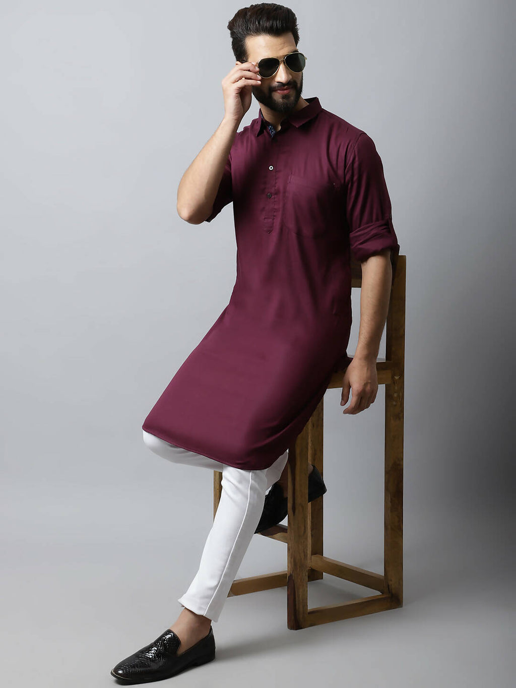 Even Apparels Maroon Color Pure Cotton Solid Men's Kurta With Shirt Collar (MMS755) - Distacart