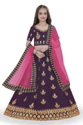 Dwiden Purple Kamal Tafetta Sattin Semi-Stitched Girl's Lehenga Choli