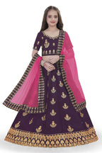 Dwiden Purple Kamal Tafetta Sattin Semi-Stitched Girl's Lehenga Choli