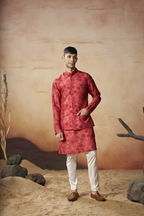 Floral Print Silk Nehru Jacket Set by Hilo Design