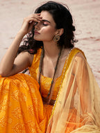 Myra Musturd Yellow Organza Printed Lehenga