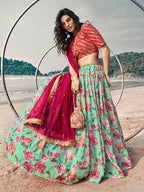 Myra Sky Blue Art Silk Printed & Embroidered Lehenga