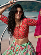 Myra Sky Blue Art Silk Printed & Embroidered Lehenga