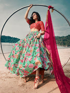 Myra Sky Blue Art Silk Printed & Embroidered Lehenga