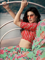 Myra Sky Blue Art Silk Printed & Embroidered Lehenga