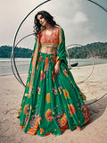 Myra Rama Green Organza Printed & Embroidered Lehenga