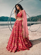 Myra Gajeri Red Organza Printed Lehenga