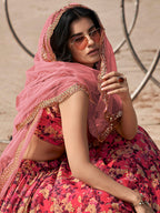 Myra Gajeri Red Organza Printed Lehenga