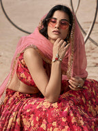 Myra Gajeri Red Organza Printed Lehenga