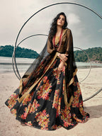 Myra Black Organza Printed Lehenga