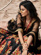 Myra Black Organza Printed Lehenga