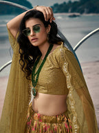 Myra Olive Green Organza Printed & Embroidered Lehenga