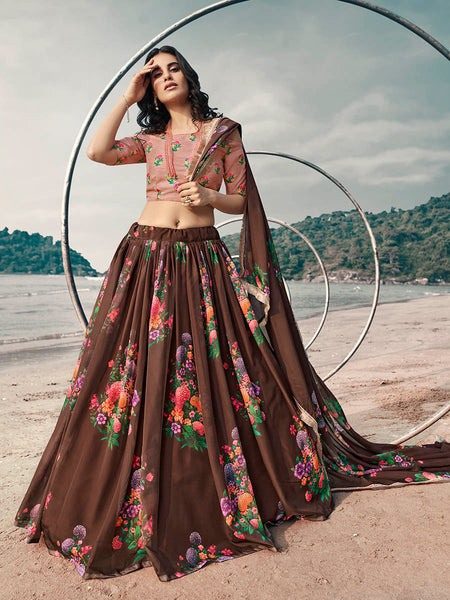 Myra Pink Organza Printed & Embroidered Lehenga