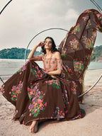 Myra Pink Organza Printed & Embroidered Lehenga
