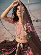 Myra Pink Organza Printed & Embroidered Lehenga
