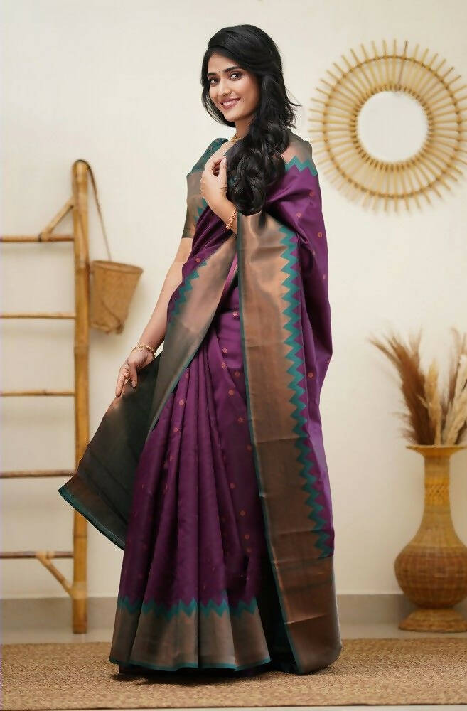 DEIANA'S Beautiful Designer Golden zari Soft Lichi Silk Saree - Wine