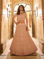 Myra Peach Crepe Embroidered Lehenga