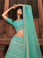 Myra Turquoise Organza Embroidered Lehenga