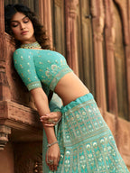 Myra Turquoise Organza Embroidered Lehenga