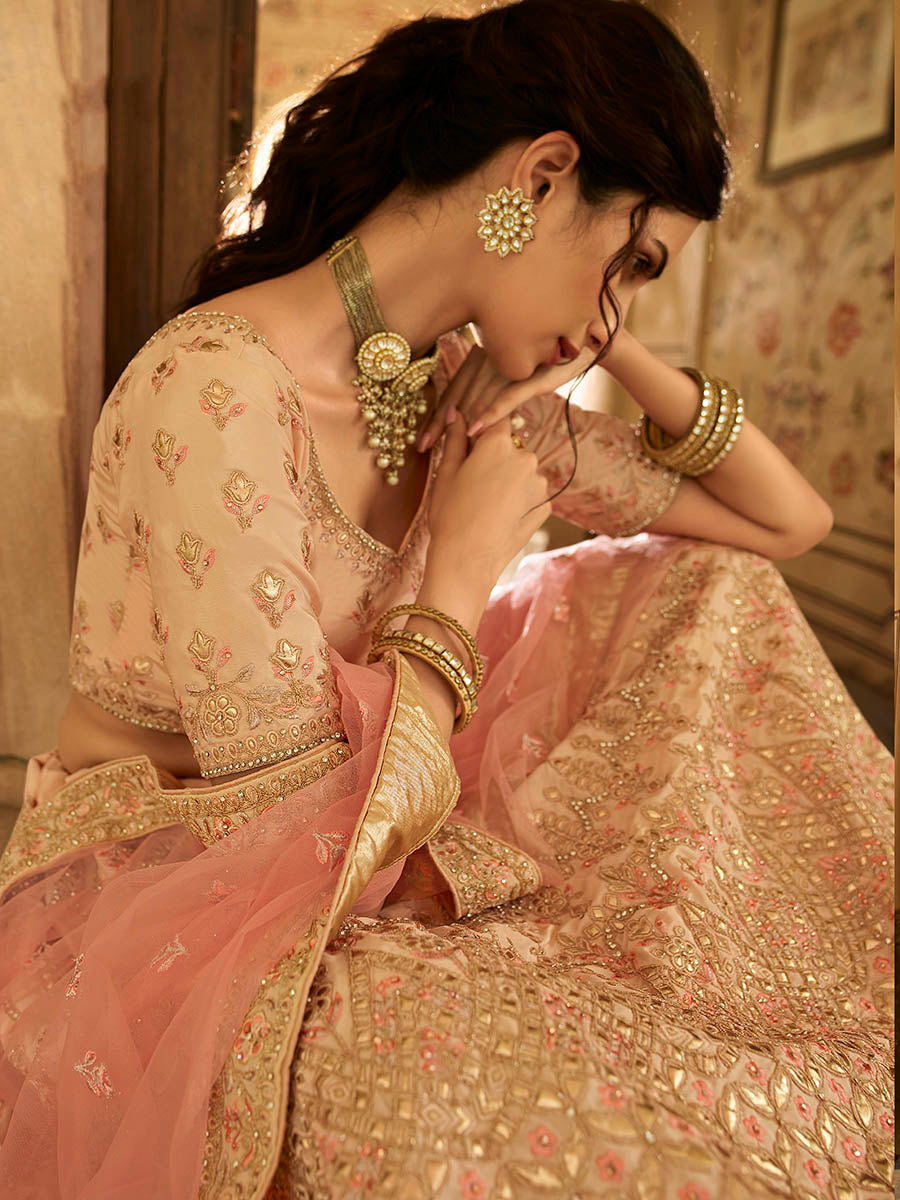 Myra Peach Crepe Embroidered Lehenga