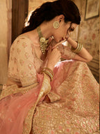 Myra Peach Crepe Embroidered Lehenga