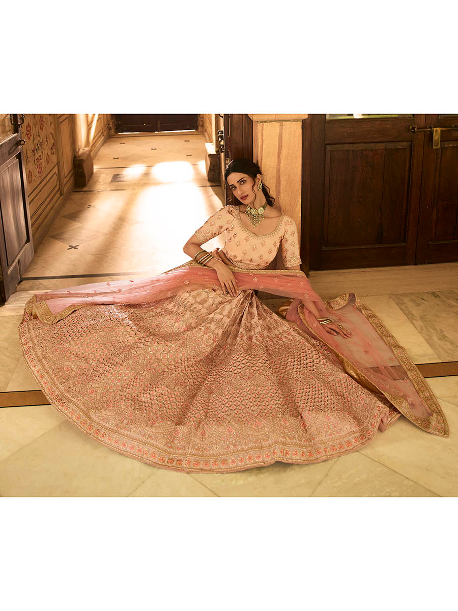 Myra Peach Crepe Embroidered Lehenga