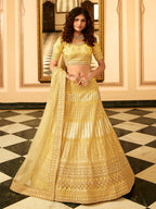 Myra Yellow Organza Embroidered Lehenga