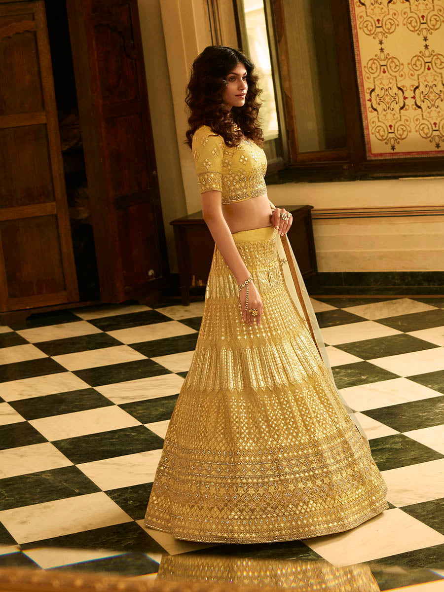 Myra Yellow Organza Embroidered Lehenga