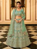 Myra Turquoise Organza Embroidered Lehenga