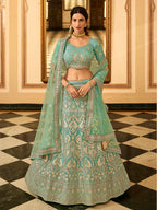 Myra Turquoise Organza Embroidered Lehenga