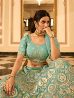Myra Turquoise Organza Embroidered Lehenga
