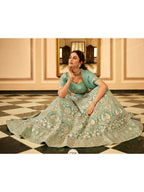 Myra Turquoise Organza Embroidered Lehenga