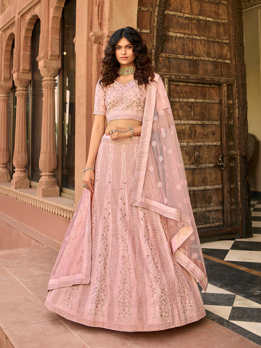 Myra Baby Pink Organza Embroidered Lehenga