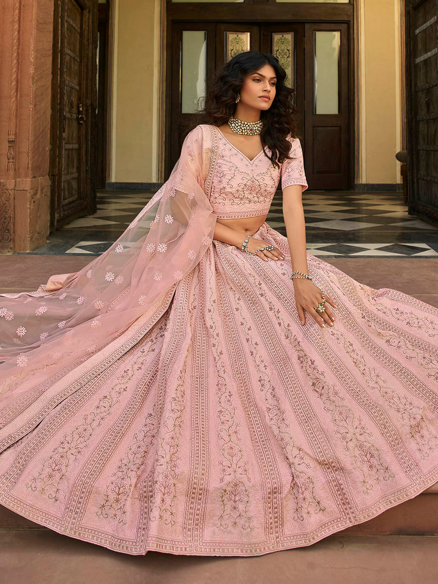 Myra Baby Pink Organza Embroidered Lehenga