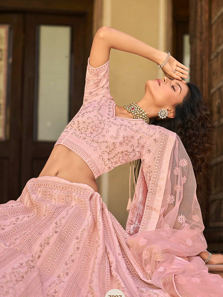 Myra Baby Pink Organza Embroidered Lehenga