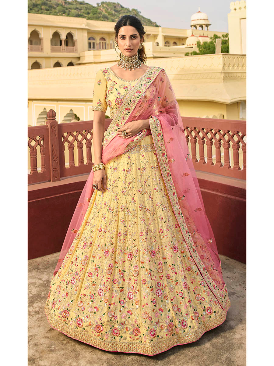 Myra Yellow Organza Embroidered Lehenga