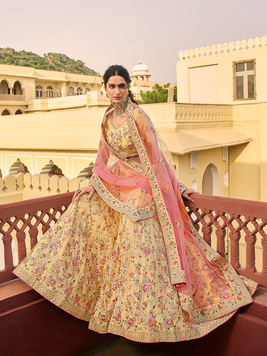 Myra Yellow Organza Embroidered Lehenga