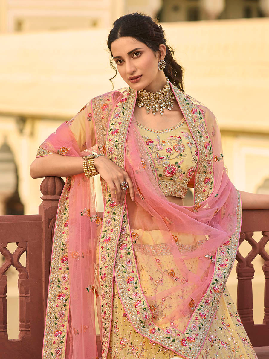 Myra Yellow Organza Embroidered Lehenga