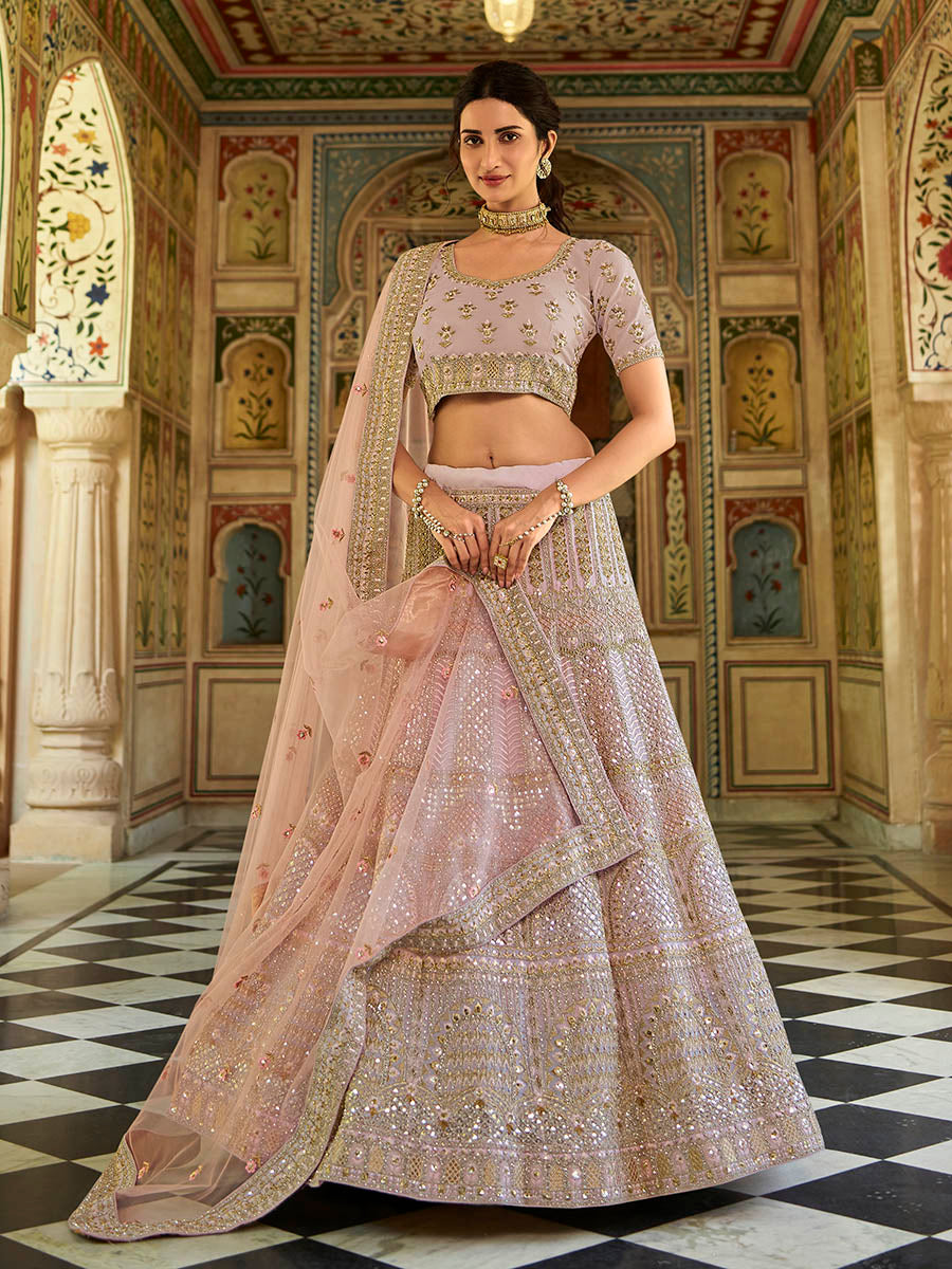 Myra Pink Organza Embroidered Lehenga