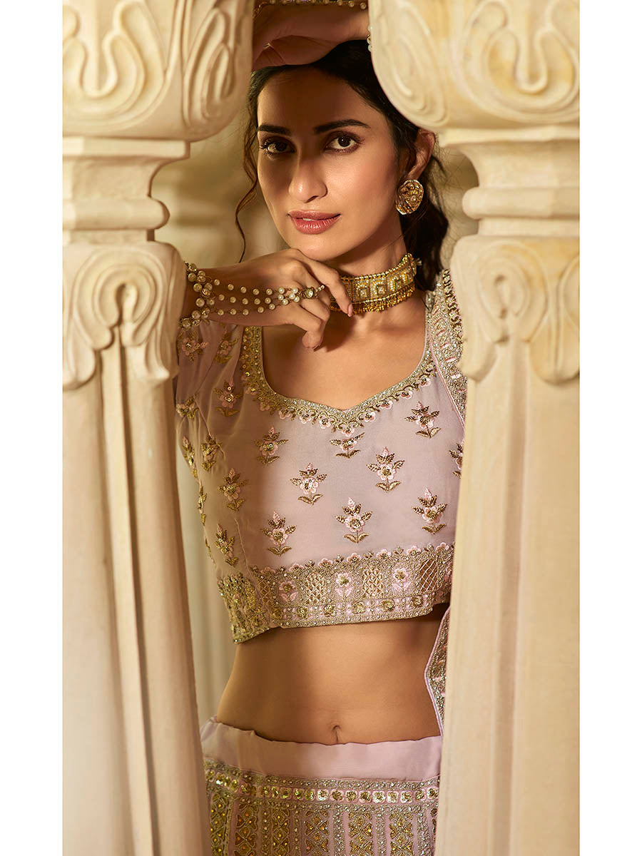 Myra Pink Organza Embroidered Lehenga