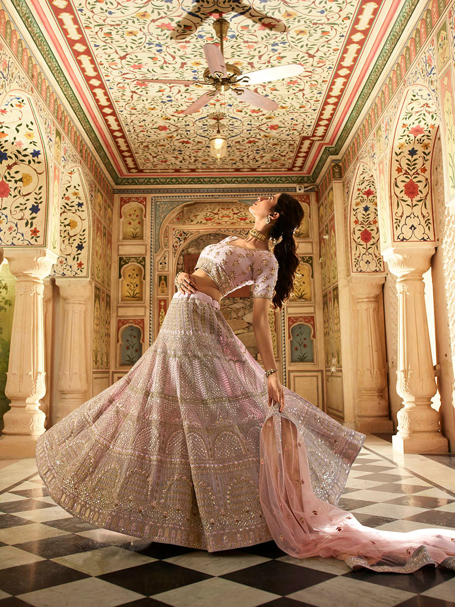 Myra Pink Organza Embroidered Lehenga