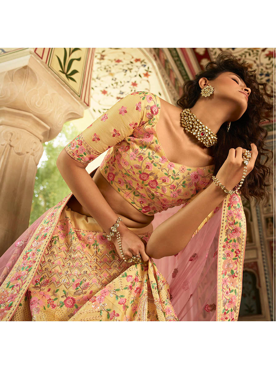 Myra Yellow Art Silk Embroidered Lehenga