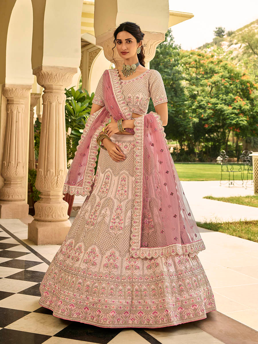 Myra Peach Crepe Embroidered Lehenga