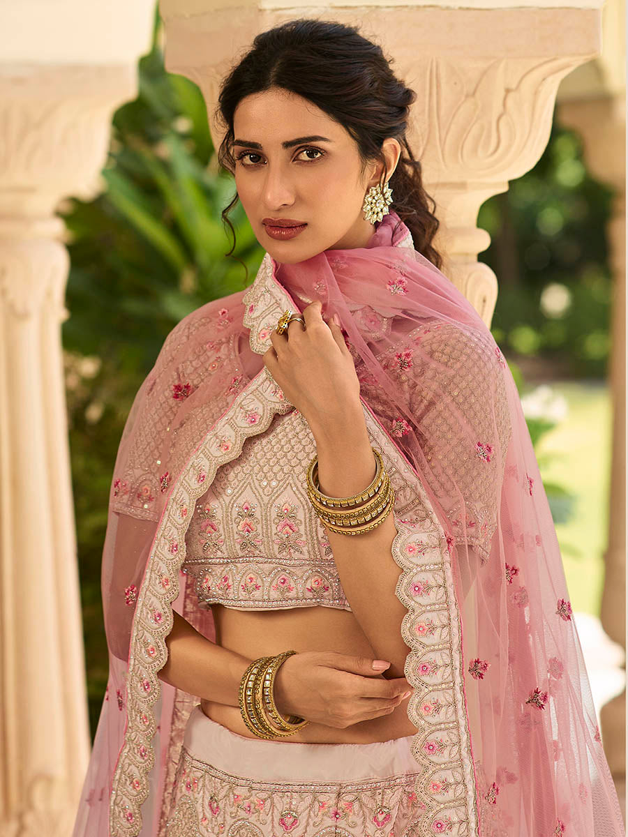 Myra Peach Crepe Embroidered Lehenga